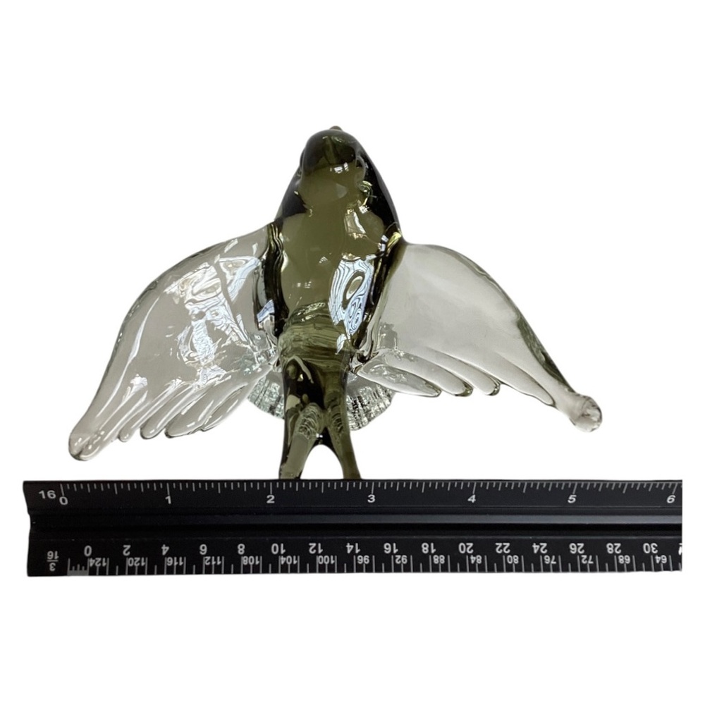 Murano Style Tree Swallow Bird Figurine Taking Flight Clear And Green Art Glass - Picture 15 of 16